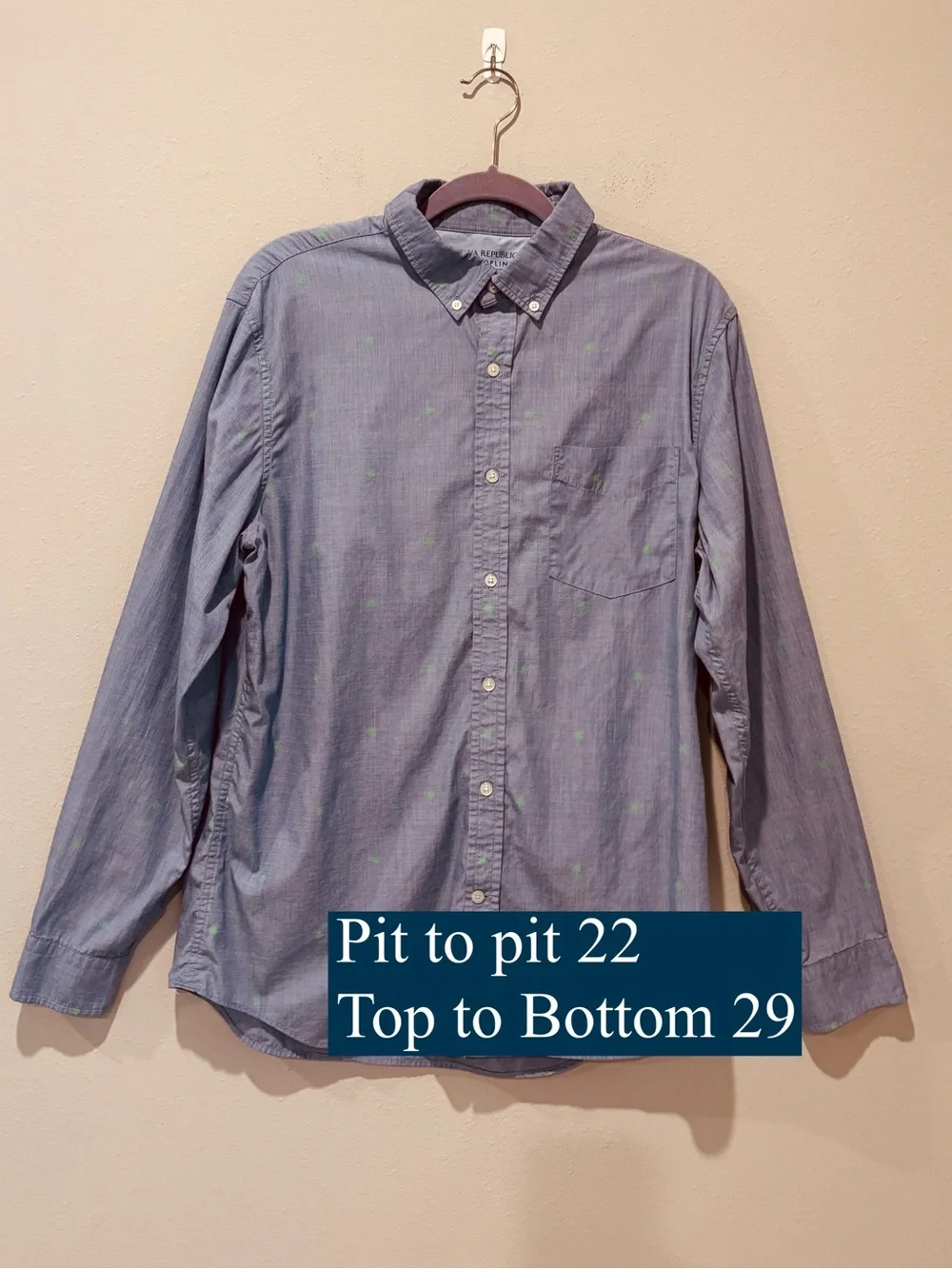 Banana Republic Blue Button Down Shirt Tropical Summer Vacation Luxe Poplin